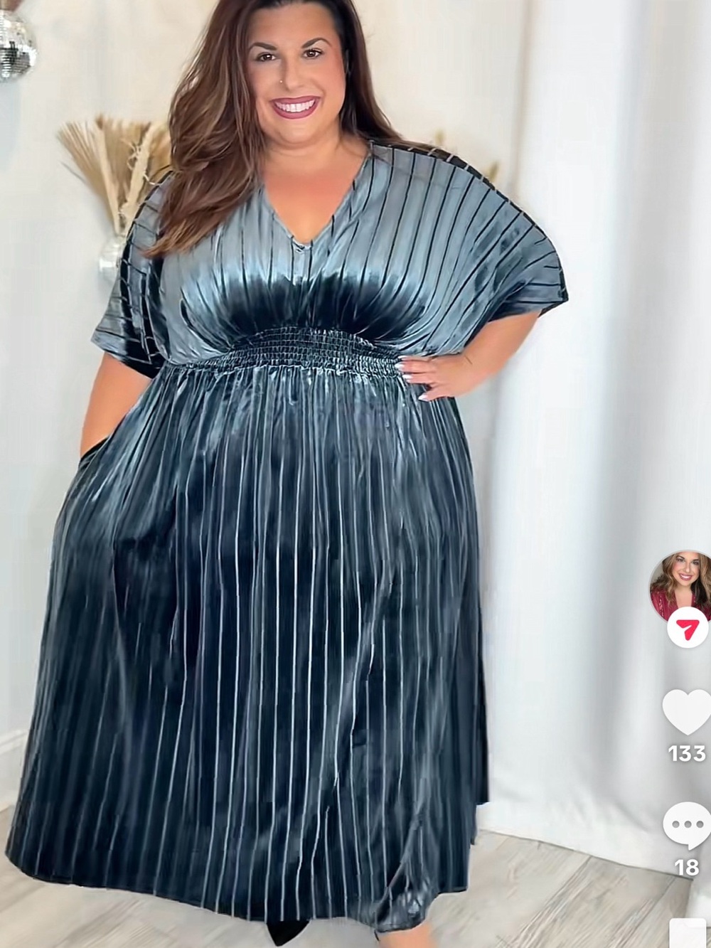 Plus Size Velvet Pleated Maxi Dress